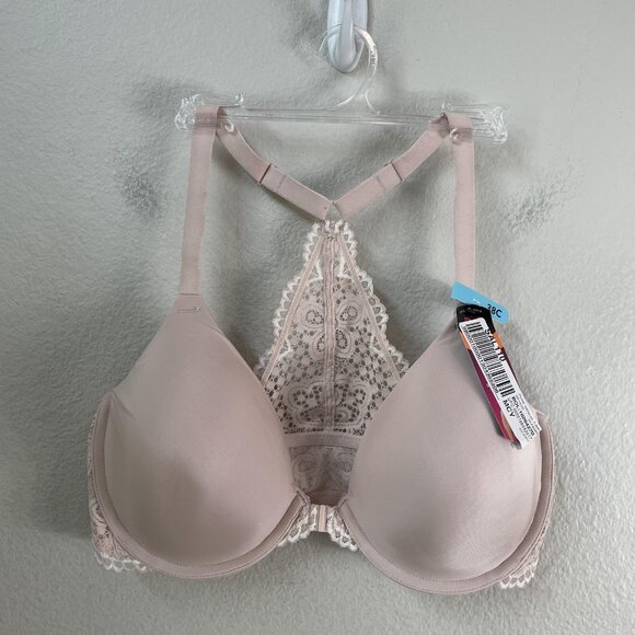 Maidenform Bra Womens 38C Pink Lace Racerback Front Close Contour T-Shirt New - Picture 5 of 9